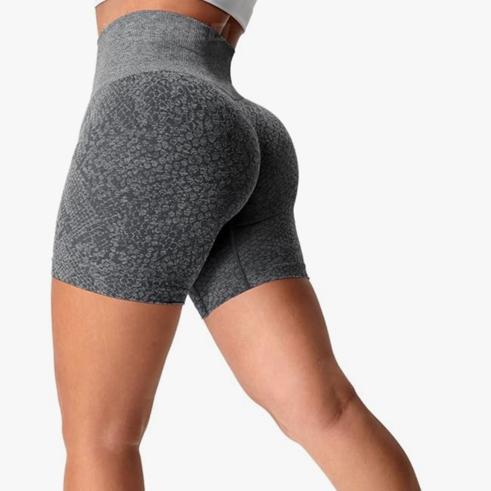Gray and Black Patterned Athletic Shorts.
